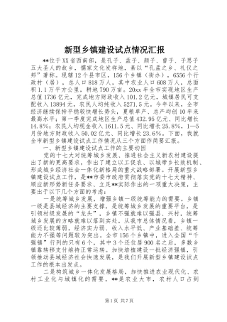 新型乡镇建设试点情况汇报 