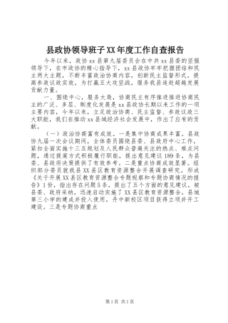 县政协领导班子XX年度工作自查报告 