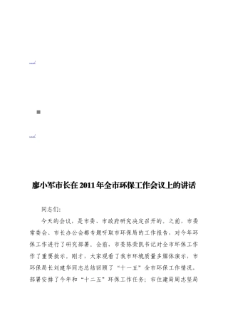 廖小军市长在全市环保工作会议上的讲话