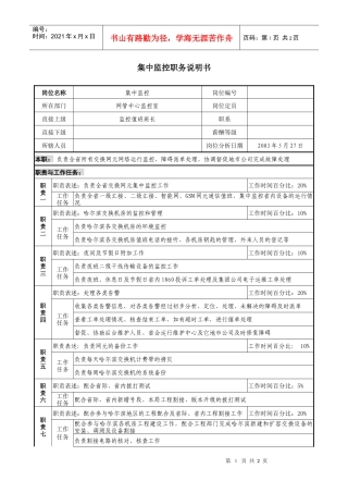 材料行业-网管中心监控室-集中监控岗位说明书