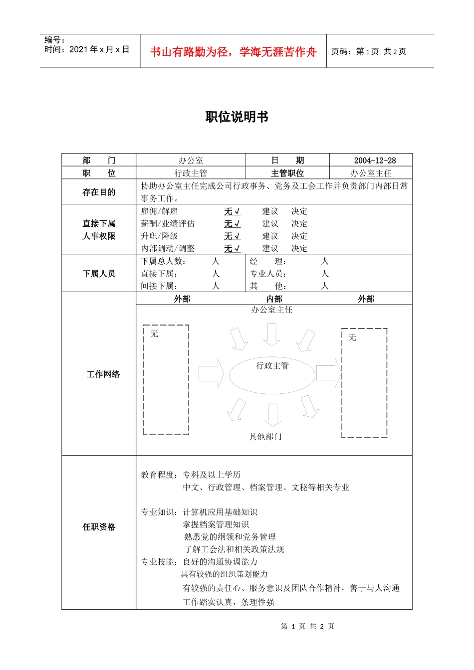职位说明书－行政主管_第1页