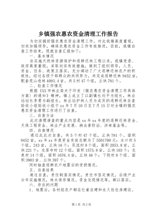 乡镇强农惠农资金清理工作报告 