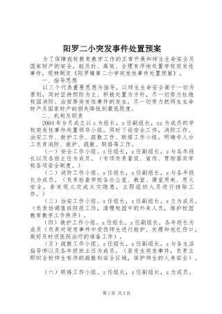 阳罗二小突发事件处置预案