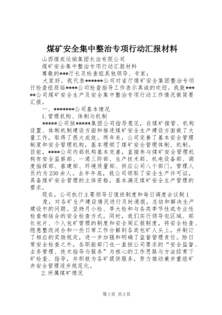 煤矿安全集中整治专项行动汇报材料 