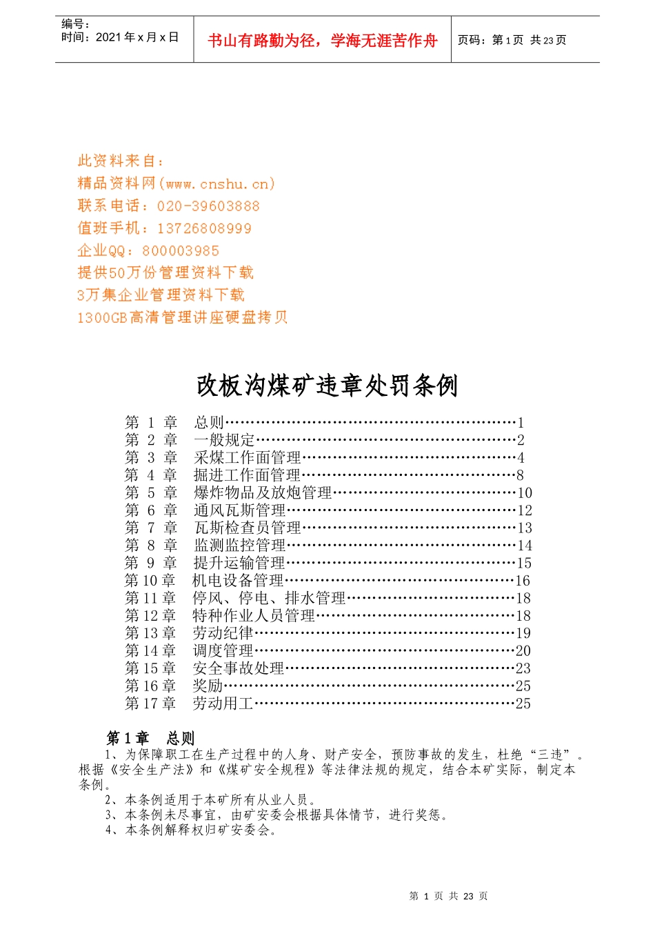 改板沟煤矿违章处罚制度_第1页