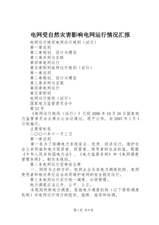 电网受自然灾害影响电网运行情况汇报 