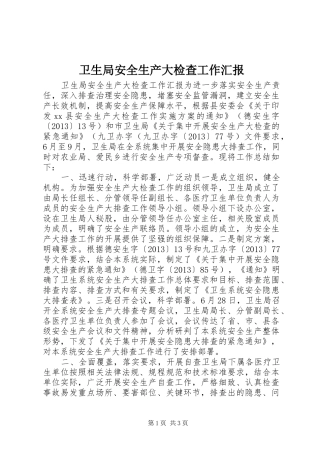 卫生局安全生产大检查工作汇报 