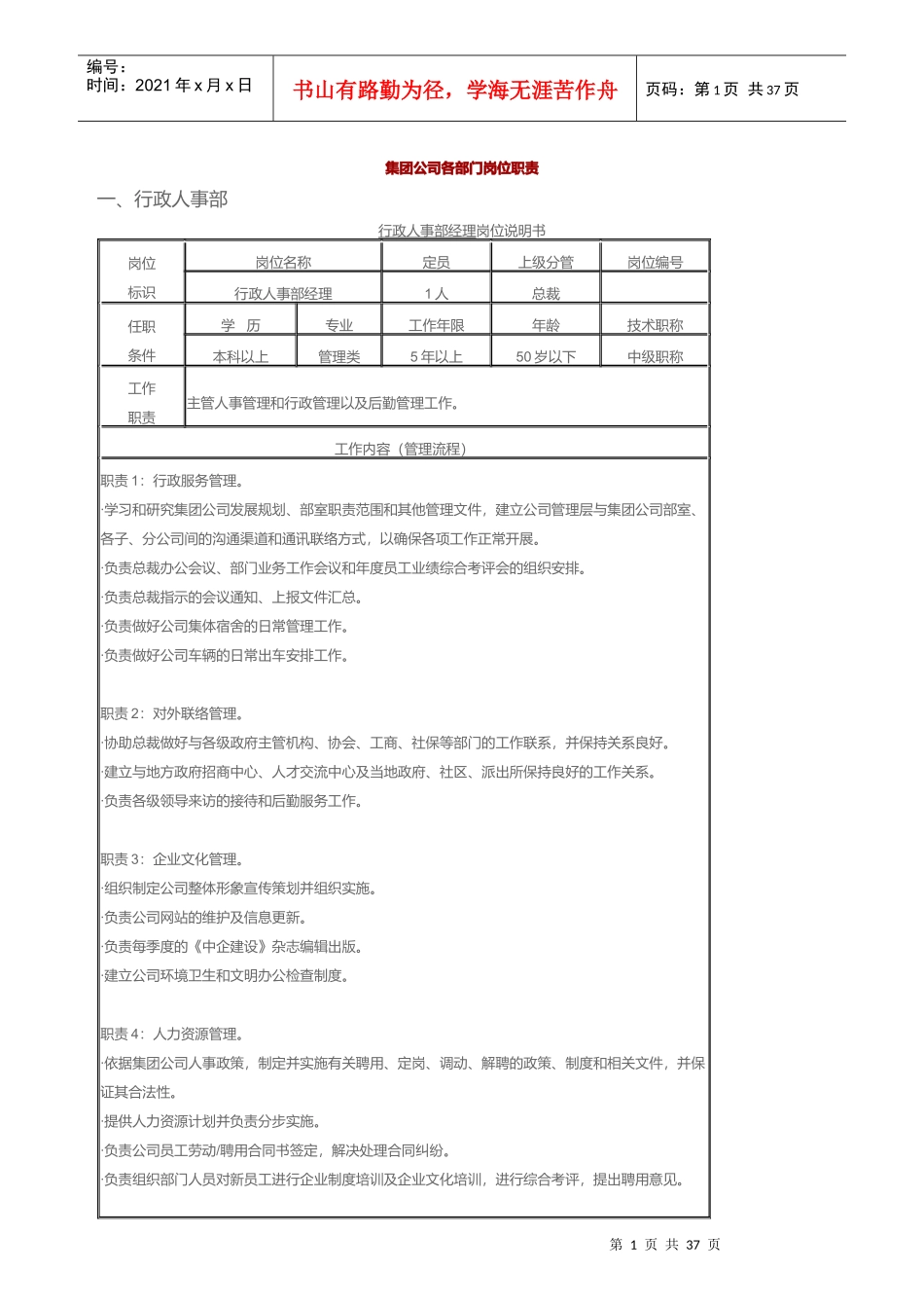 某集团公司各部门岗位职责_第1页