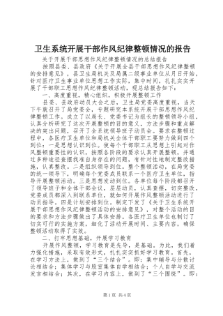 卫生系统开展干部作风纪律整顿情况的报告 