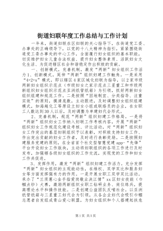 街道妇联年度工作总结与工作计划