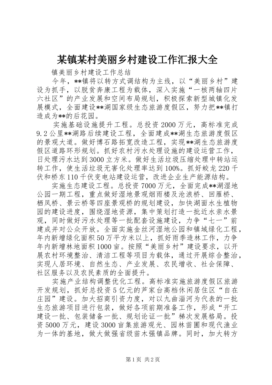某镇某村美丽乡村建设工作汇报大全 _第1页
