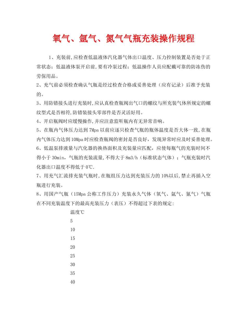 《安全操作规程》之氧气、氩气、氮气气瓶充装操作规程 _第1页