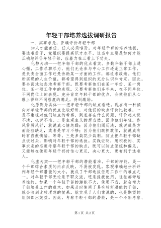 年轻干部培养选拔调研报告 