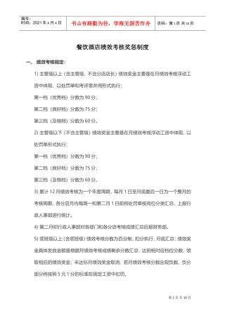 餐饮酒店绩效考核奖惩制度汇编