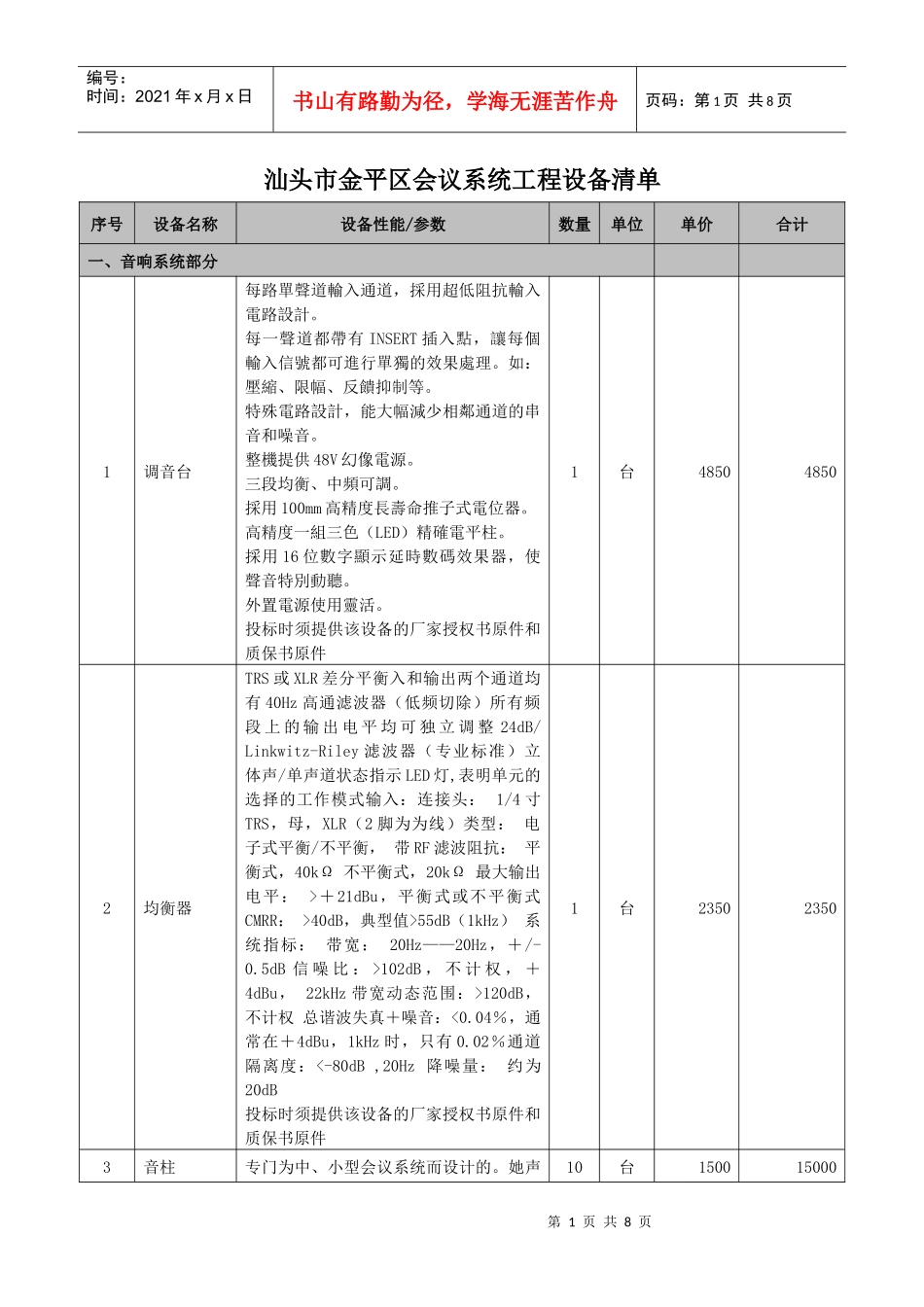 汕头市金平区会议系统工程设备清单_第1页