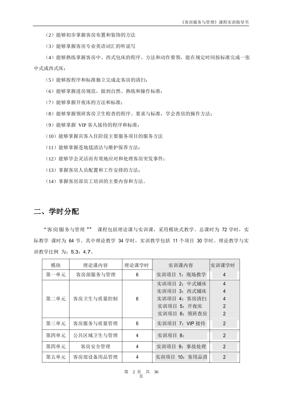 《客房服务与管理》实训指导书_第2页