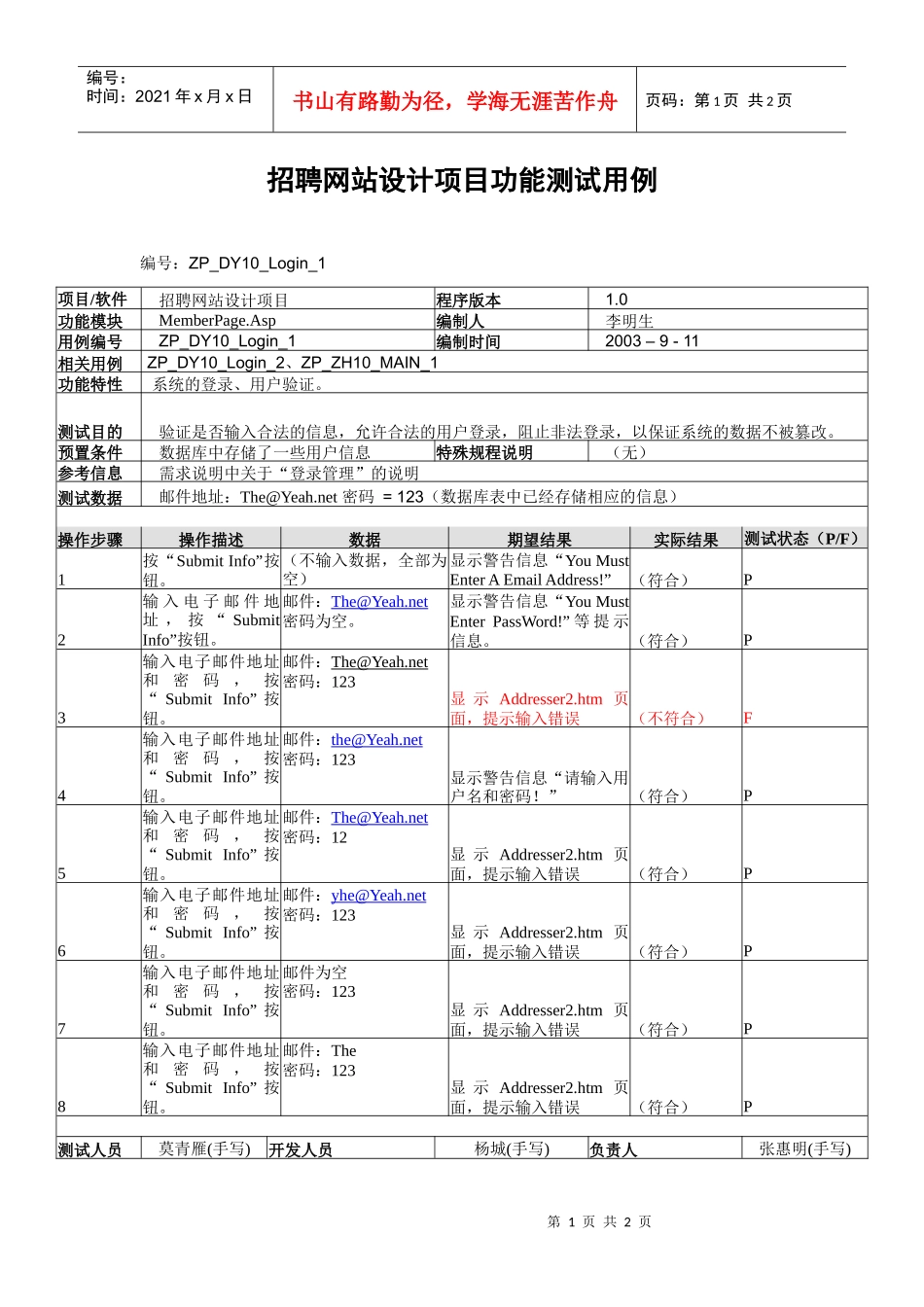 招聘网站设计项目功能测试用例_第1页