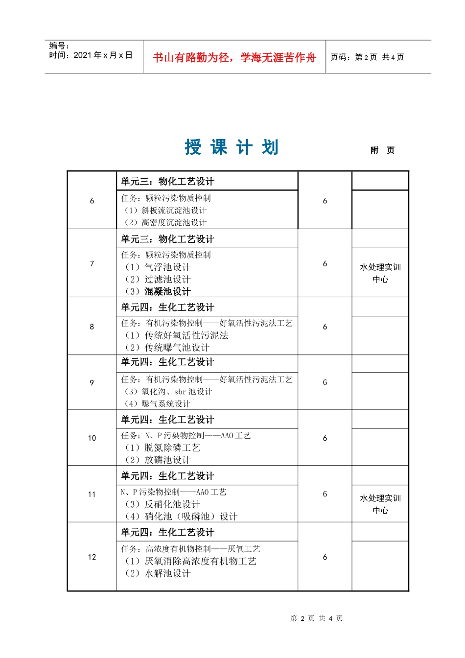 水污染控制工程授课计划_第2页