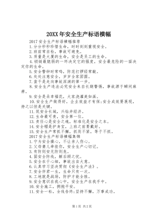 20XX年安全生产标语集锦横幅
