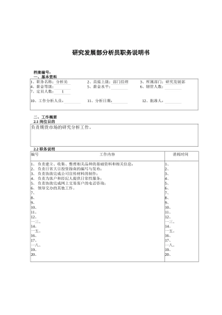 研究发展部分析员岗位职责