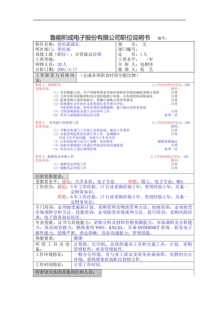 鲁能积成职位说明(供应部部长)