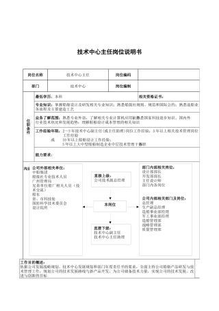 广船国际技术中心主任岗位说明书