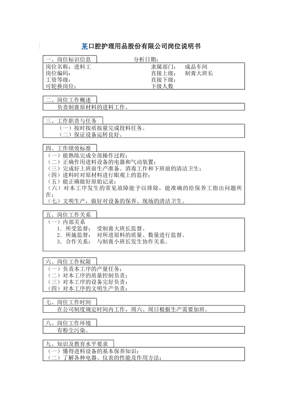 进料工岗位说明书_第1页