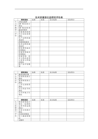 技术质量部总监绩效评估表