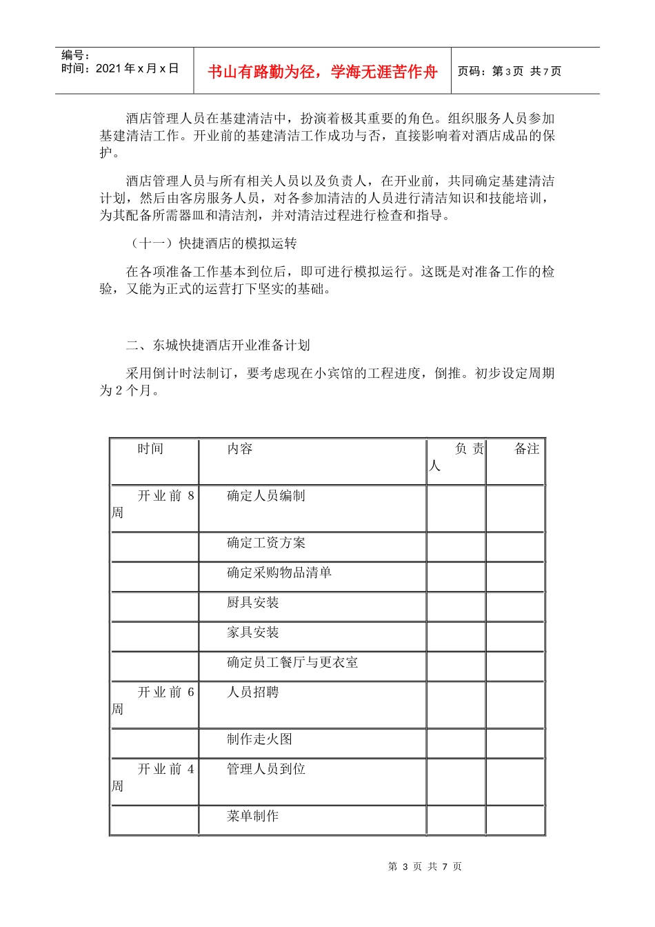 快捷酒店开业筹备工作计划书_第3页