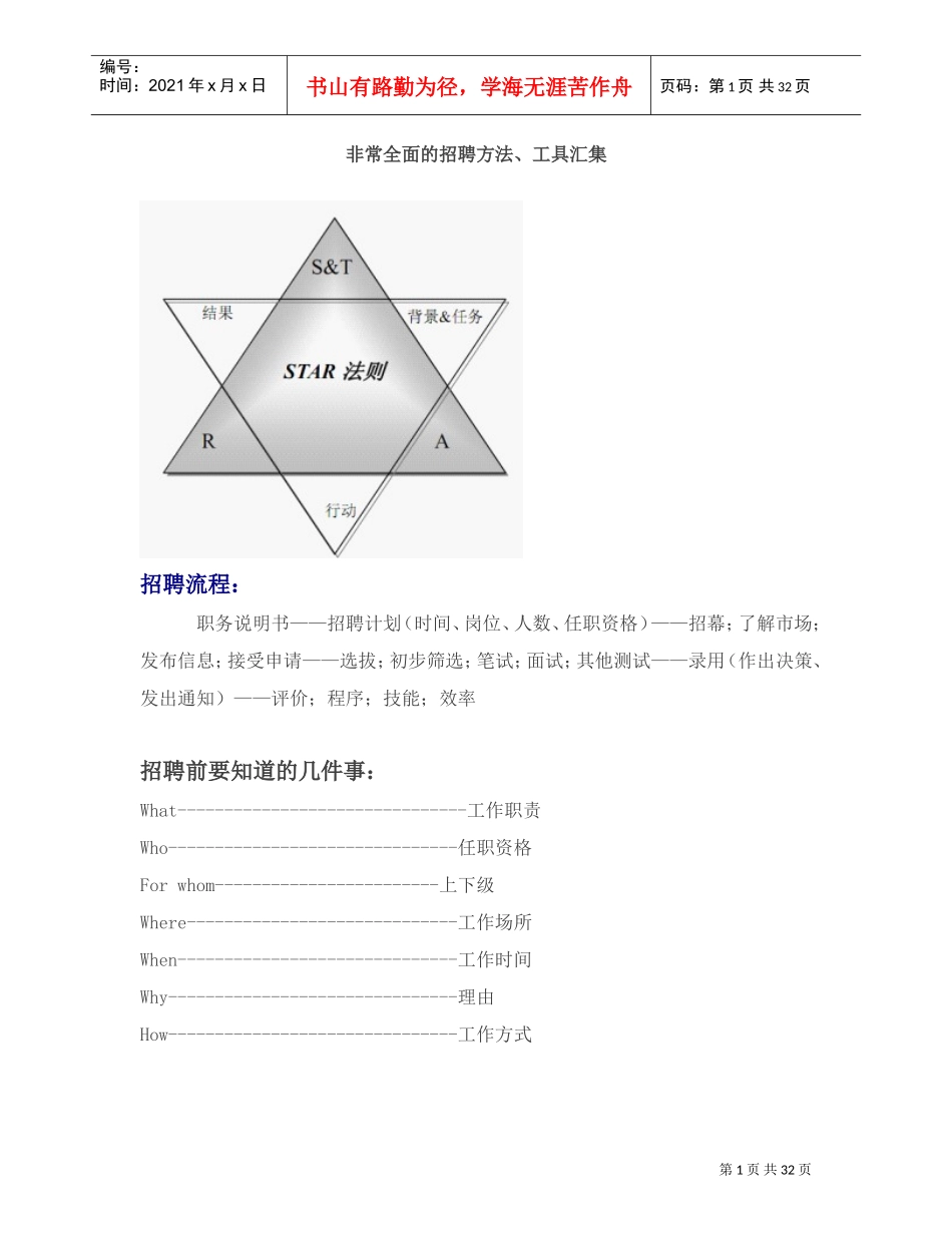 非常全面的招聘方法、工具汇集_第1页