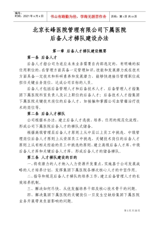 某某医院后备人才梯队建设方案