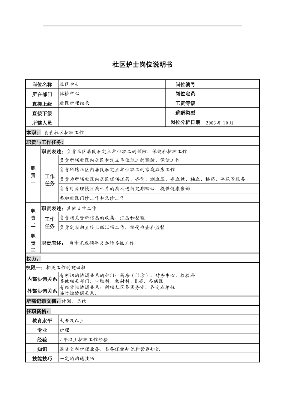 湖北新华医院体检中心社区护士岗位说明书_第1页