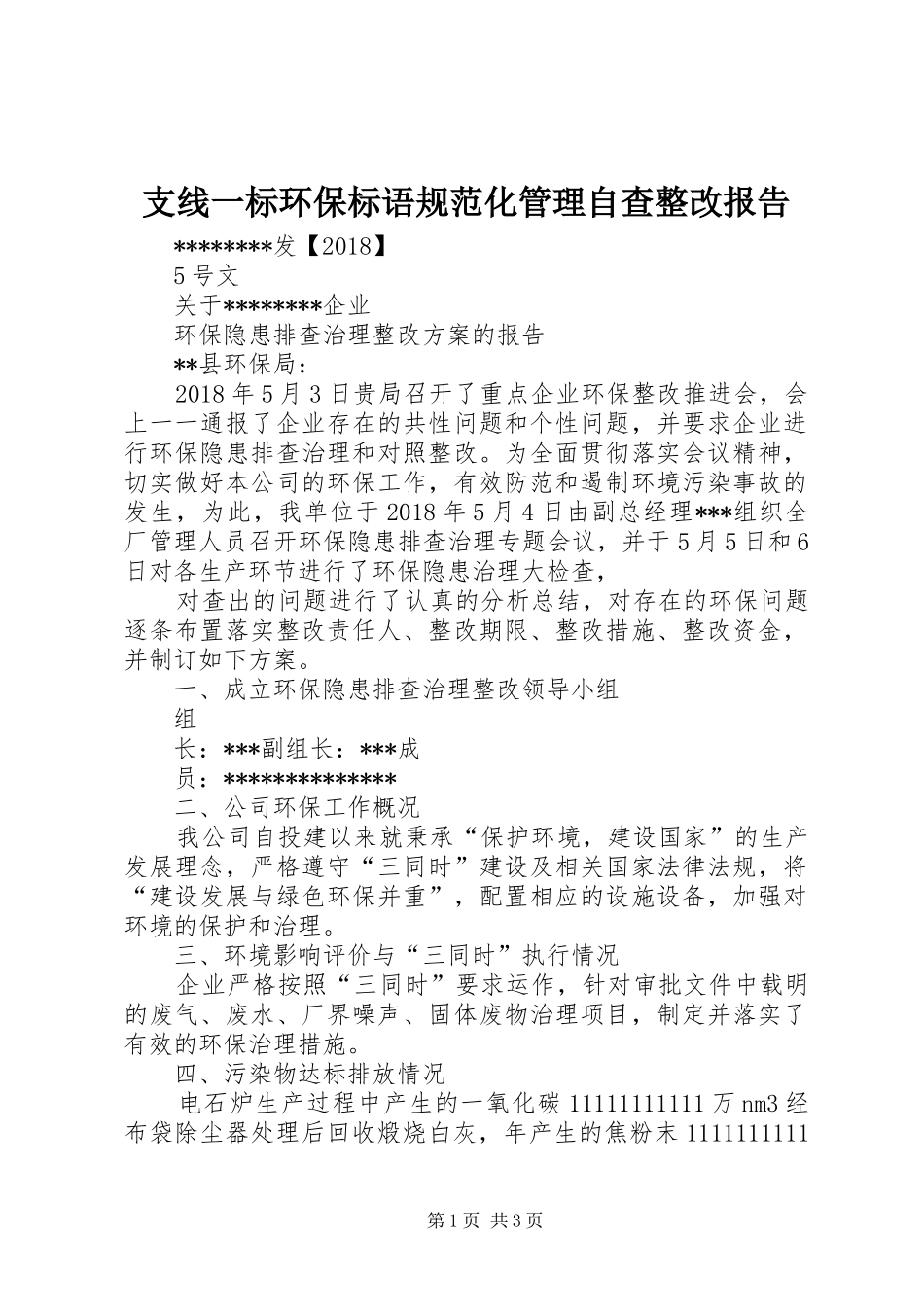 支线一标环保标语规范化管理自查整改报告 _第1页