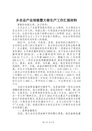 乡农业产业培植暨大春生产工作汇报材料 