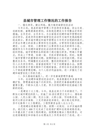 县城市管理工作情况的工作报告 