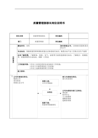 广船国际质量管理部部长岗位说明书