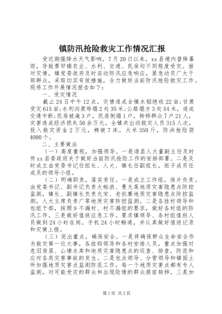 镇防汛抢险救灾工作情况汇报 