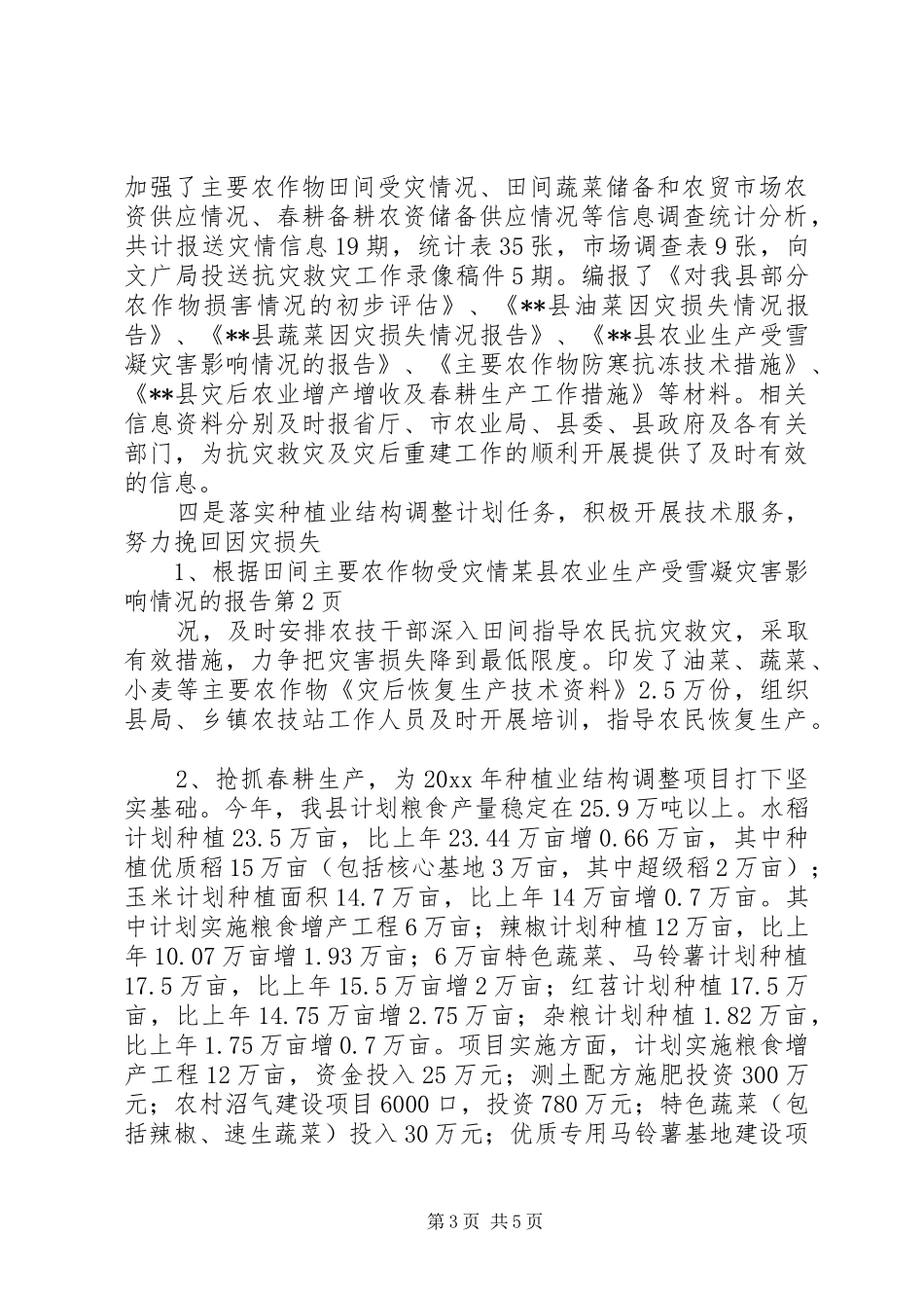 某县农业生产受雪凝灾害影响情况的报告 _第3页