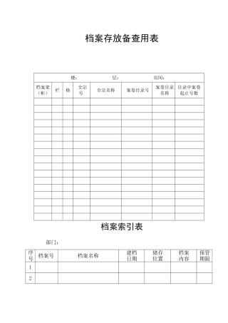 档案索引表与档案明细表
