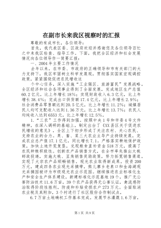 在副市长来我区视察时的汇报 