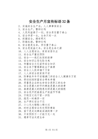 安全生产月宣传标语集锦32条