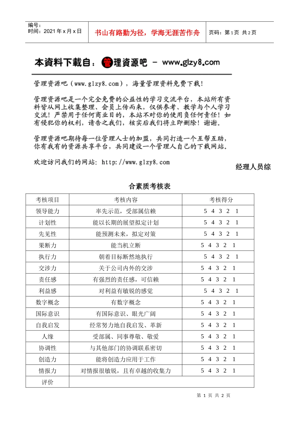 经理人员综合素质考核_第1页