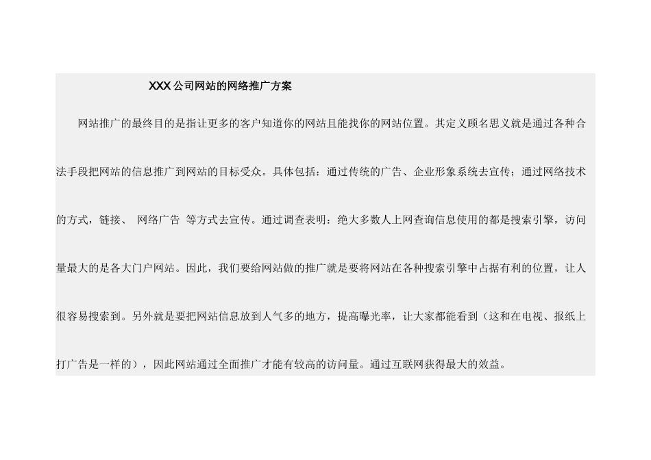 XXX公司网站的网络推广方案（29页）_第1页