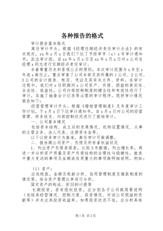 各种报告的格式 