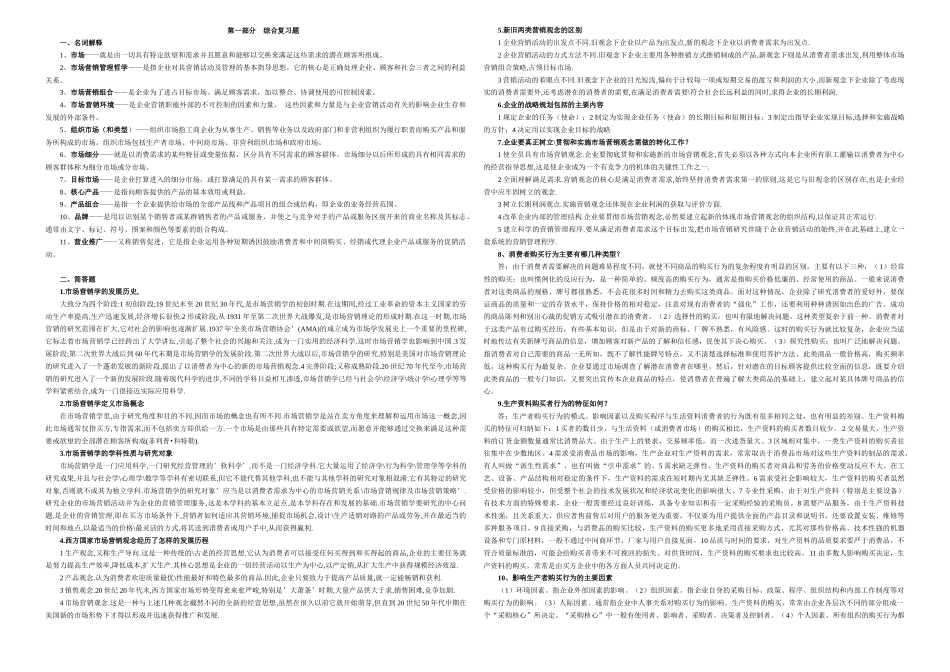 山东专升本市场营销综合试题、模拟试题、真题_第1页