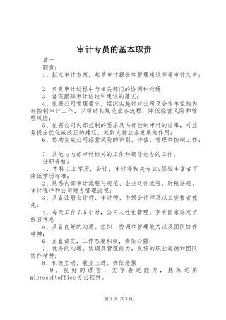 审计专员的基本职责要求