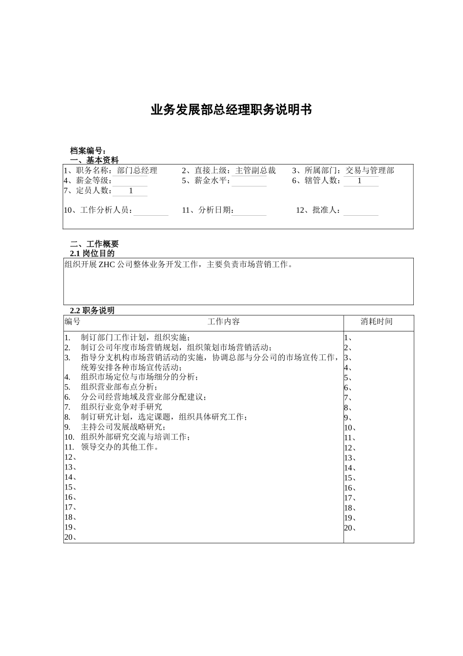 业务发展部总经理职务说明书_第1页