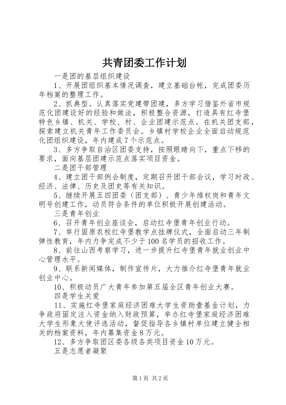 共青团委工作计划_第1页