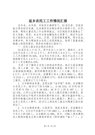 返乡农民工工作情况汇报 