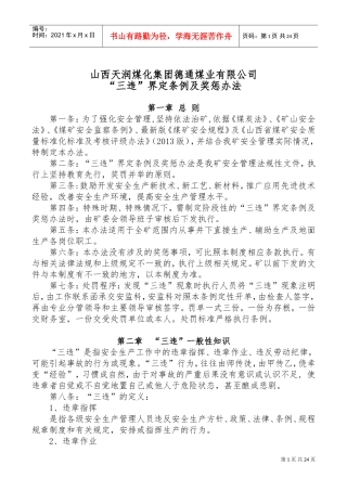 某某煤业有限公司三违界定条例及奖惩办法